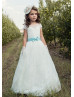Cap Sleeves Ivory Lace Floor Length Flower Girl Dress Baptism Dress